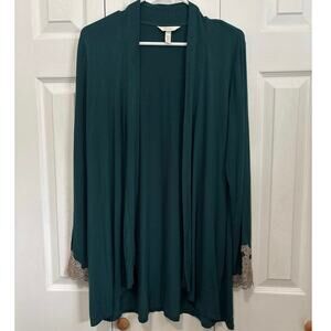 Soma Emerald Green Super Soft Lace Trim Open Front Lounge Cardigan Medium